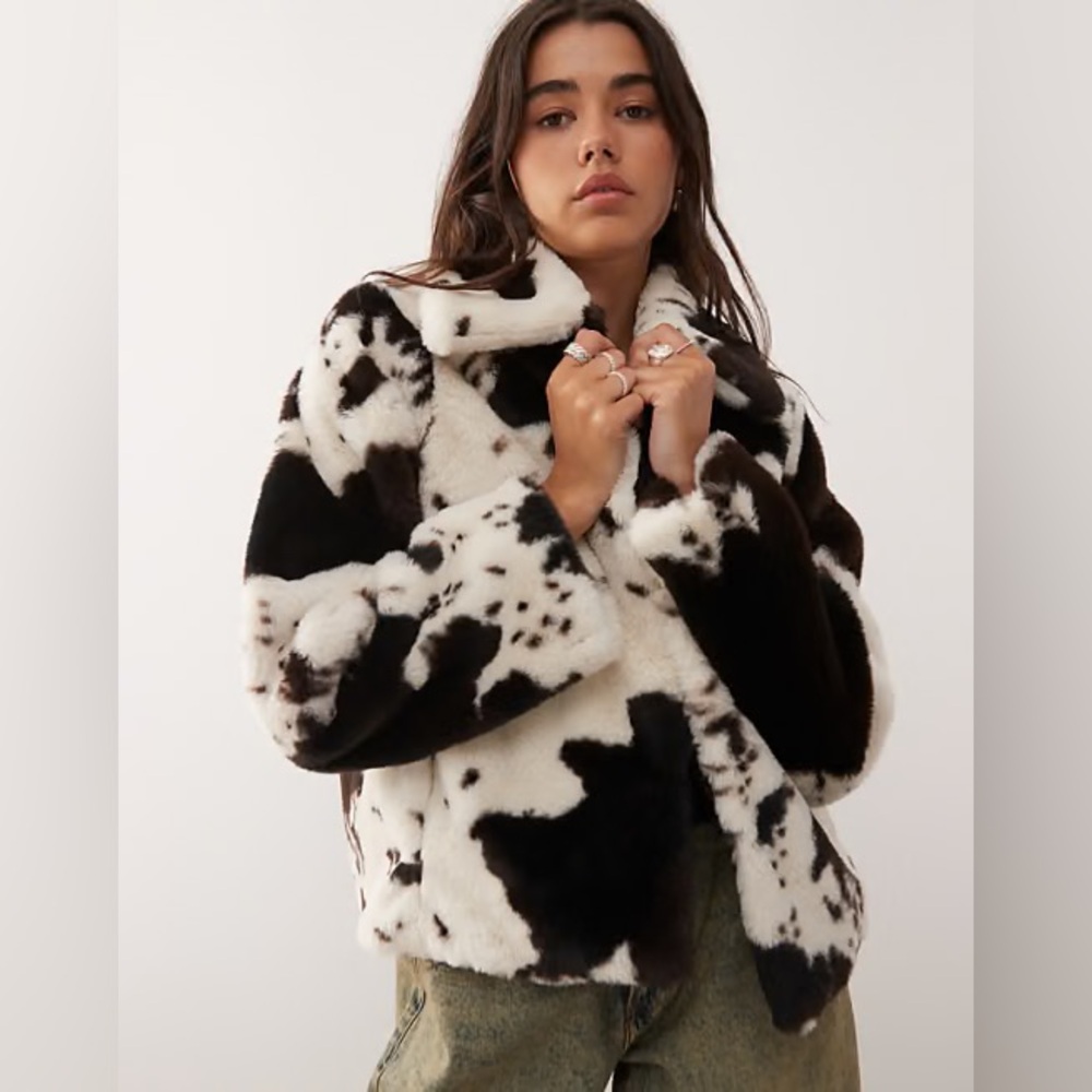 Women's Brown and White Faux Fur Jacket
